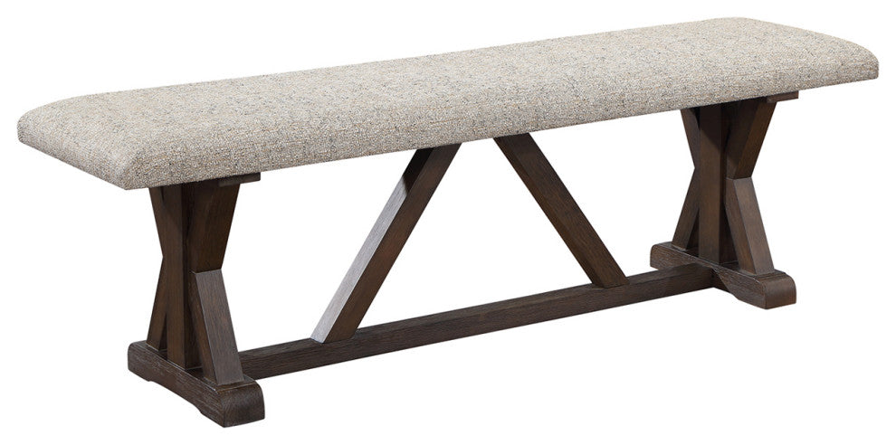 Gray Fabric Bench, Rustic Brown Finish