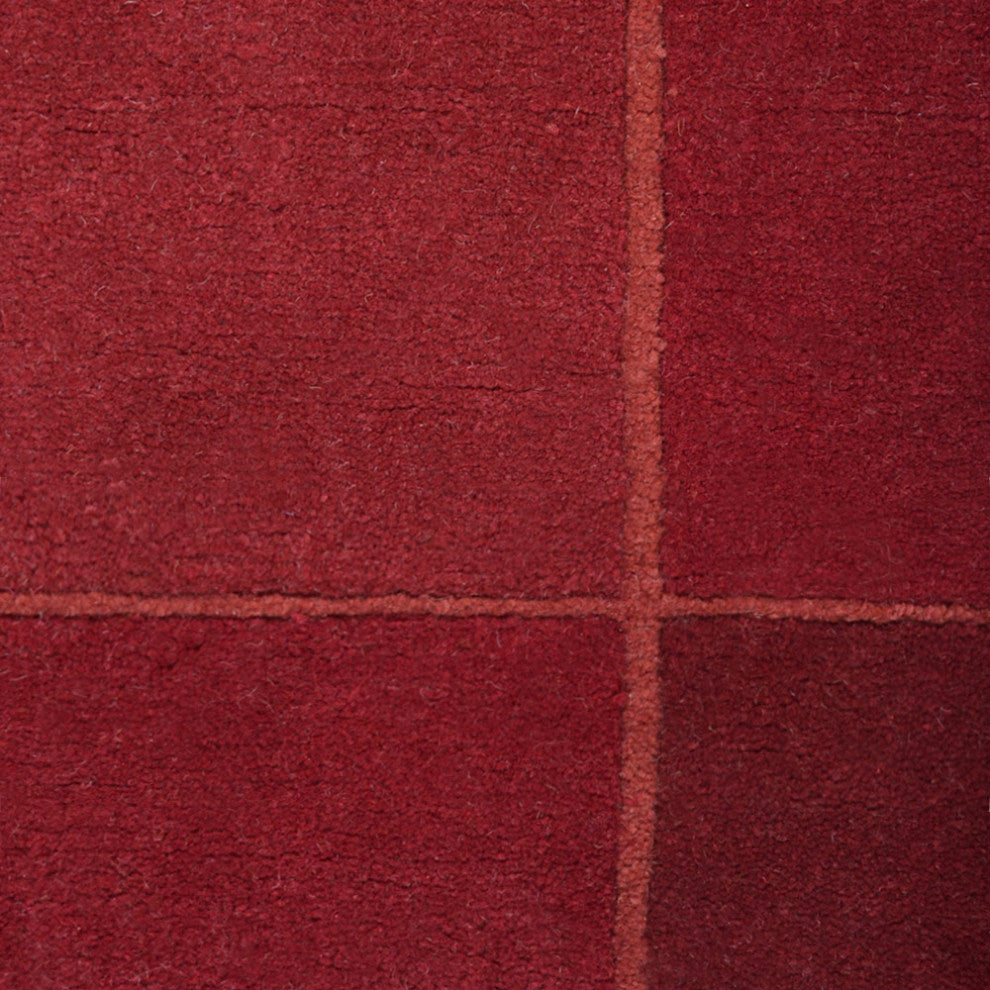 Hand Knotted Tibbati Wool Area Rug Contemporary Dark Red