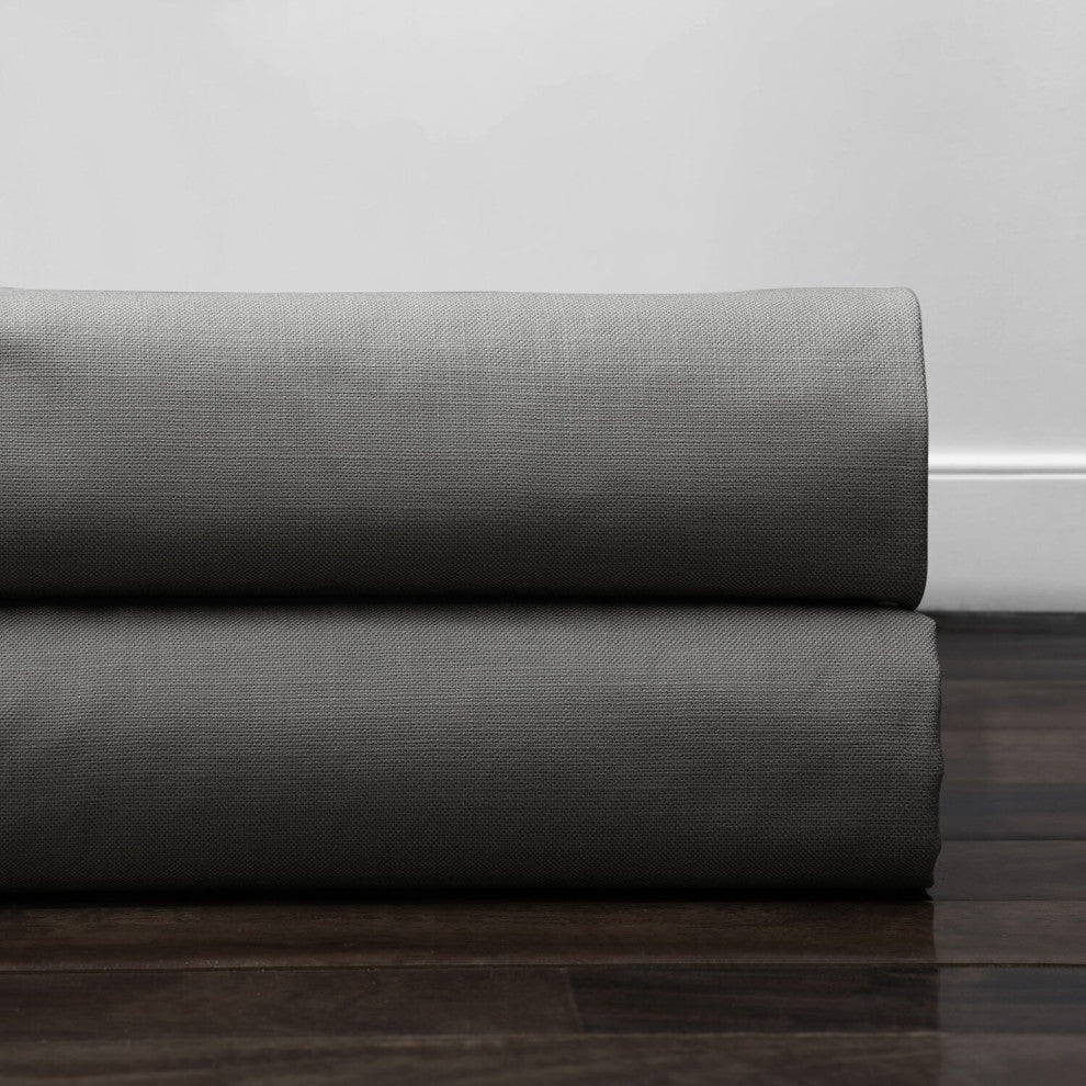 Graphite Grey Cotton Textural LinenWeave Fabric Sample, 4Wx4L