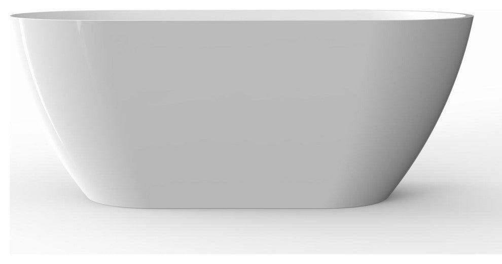 Acrylic Freestanding Bathtub, Oval Glossy White With Drain and Overflow Cover, 59"