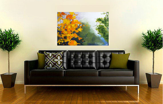"Mist IV" (24"X 36") Original Abstract Trees Painting Fall