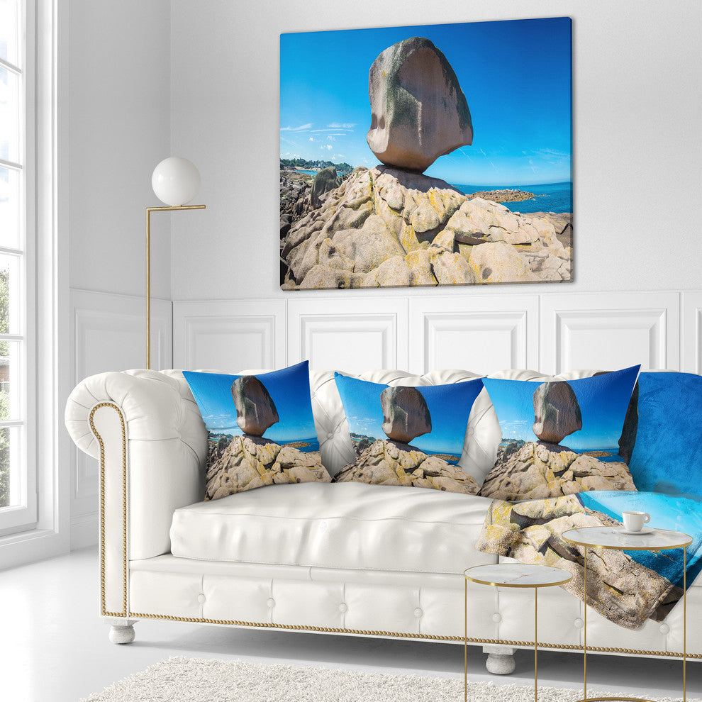 Pink Rock in Tregastel Landscape Photo Throw Pillow, 16"x16"