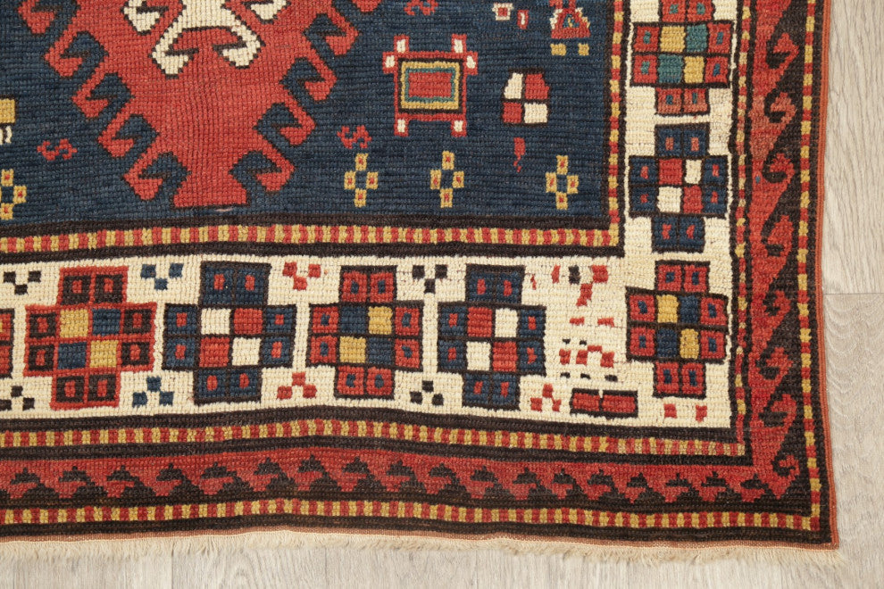Consigned, Antique Oriental Russian Traditional Hand-Knotted Area Rug, Blue, 4x6