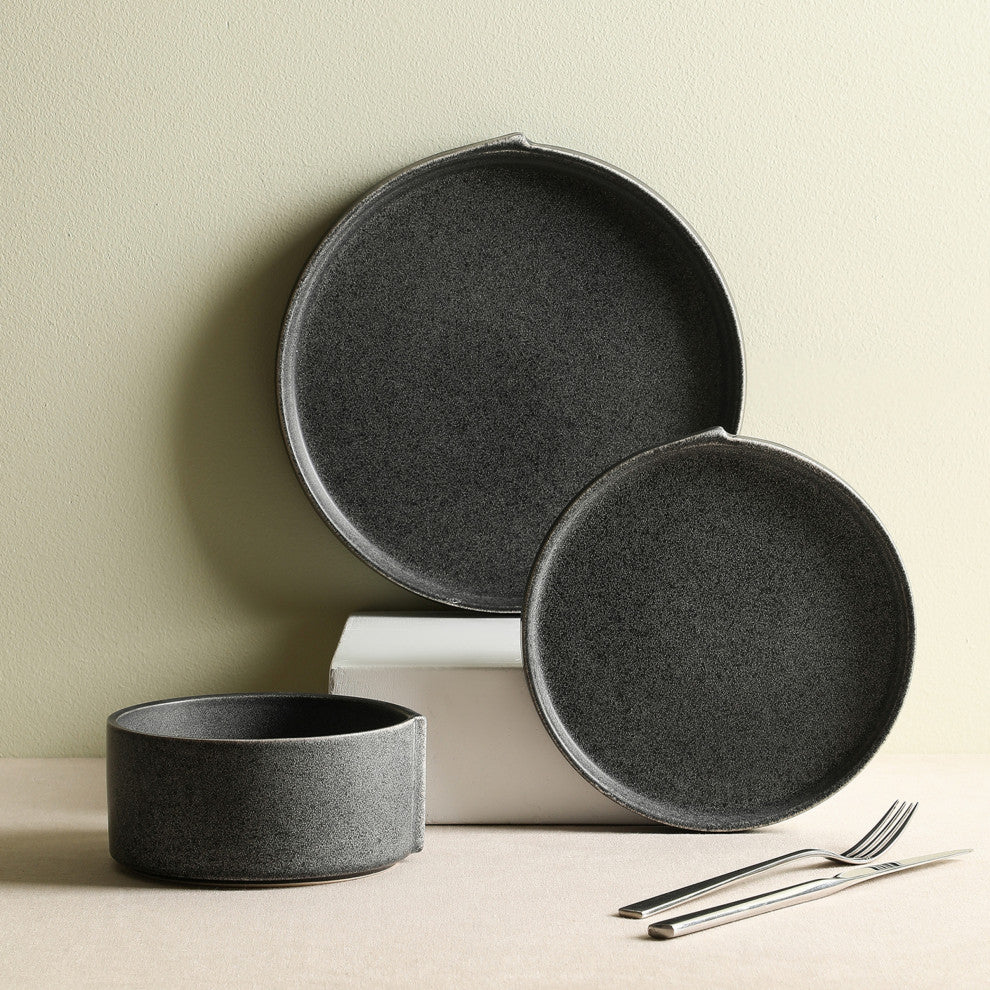 Stone Lain Bao Stoneware 12-Piece Dinnerware Set, Charcoal