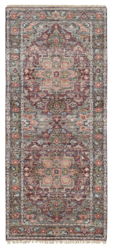 Light Burgundy Organic Wool Hand Knotted Runner Soft Pile Oriental Rug 2'7"x6'