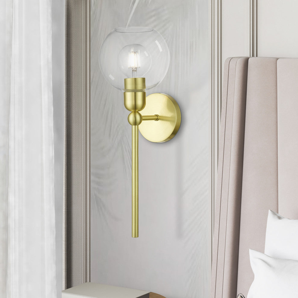 Downtown 1 Light Satin Brass Sphere Single Sconce
