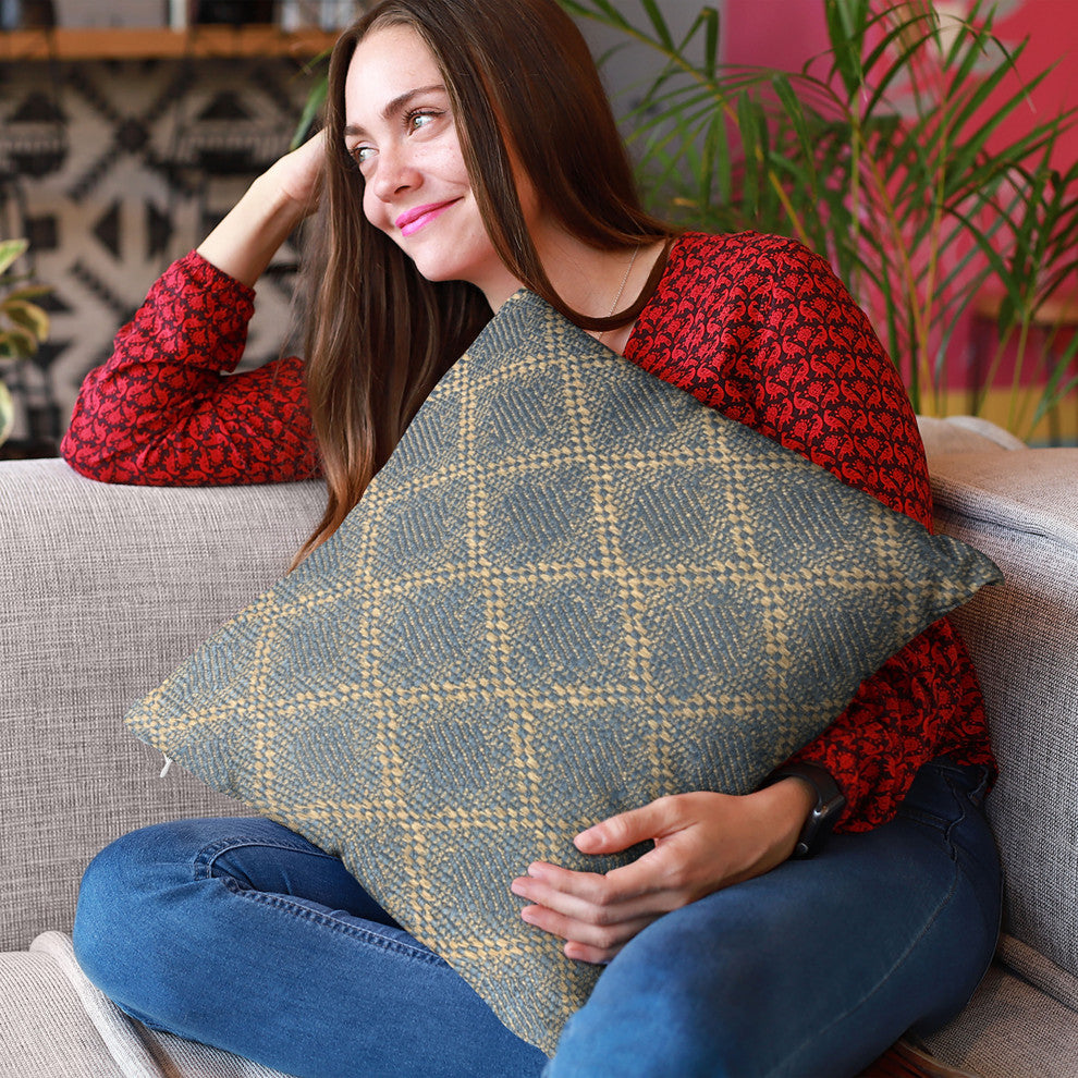 Plutus Blue Diamond Cut Diamond Luxury Throw Pillow, 20"x36"