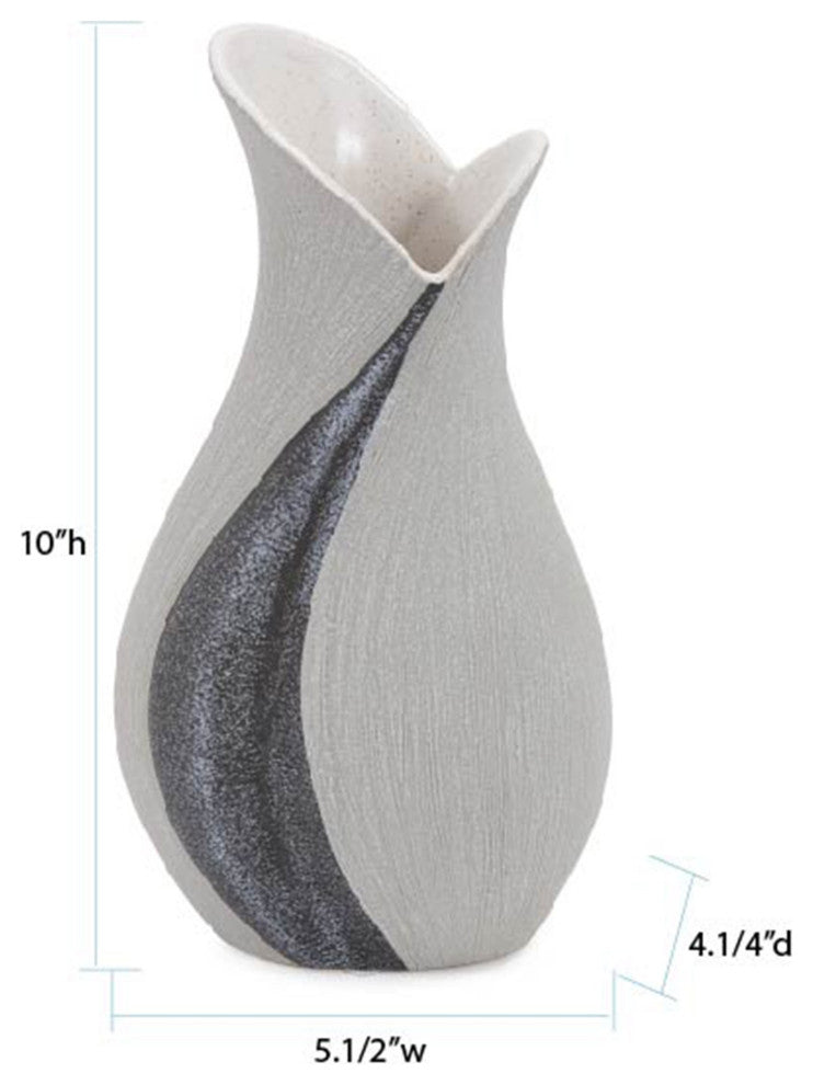 Modern Organic Two Tone Gray Speckle Tall Ceramic Vase