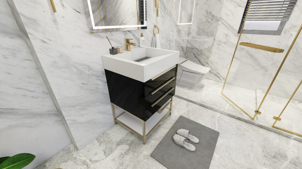 Madison 24" Freestanding Vanity with Reinforced Acrylic Sink, High Gloss Black