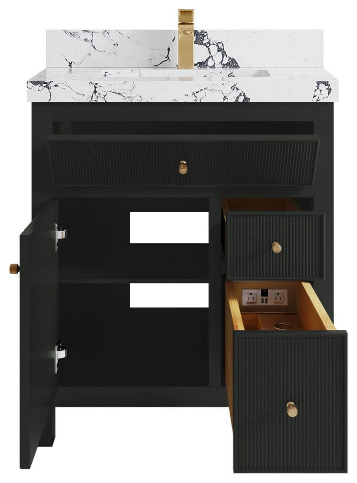 Sonoma 30" Single Sink Bath Vanity in Black Top, 2" Viola Night