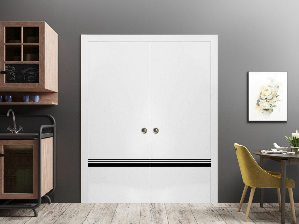 French Double Pocket Doors 36x84 | Planum 0012 White Silk | Kit Trims Rail