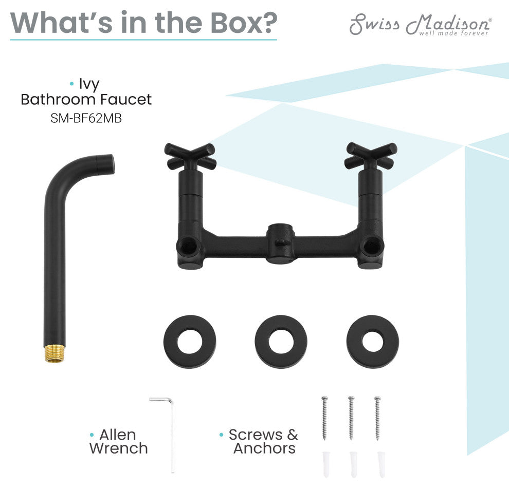 Ivy Double-Cross Handle Valve, Wall-Mount, Bathroom Faucet, Matte Black