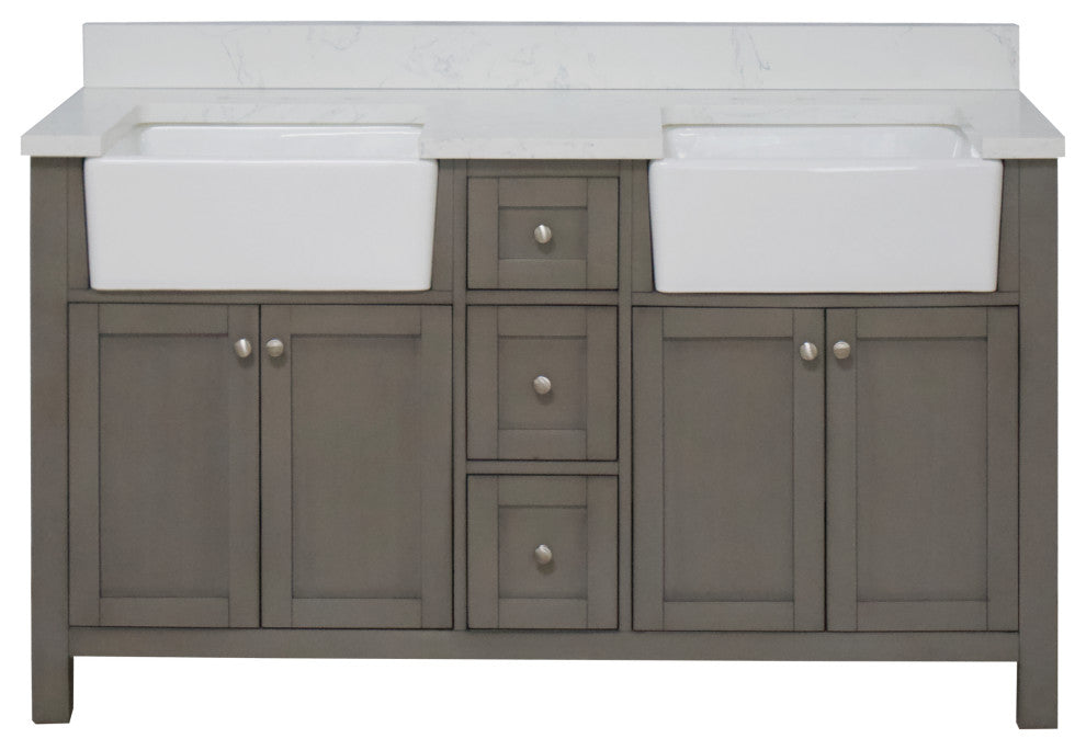 Yorkshire 60" Bathroom Vanity, Weathered Gray, Engineered Marble, Double