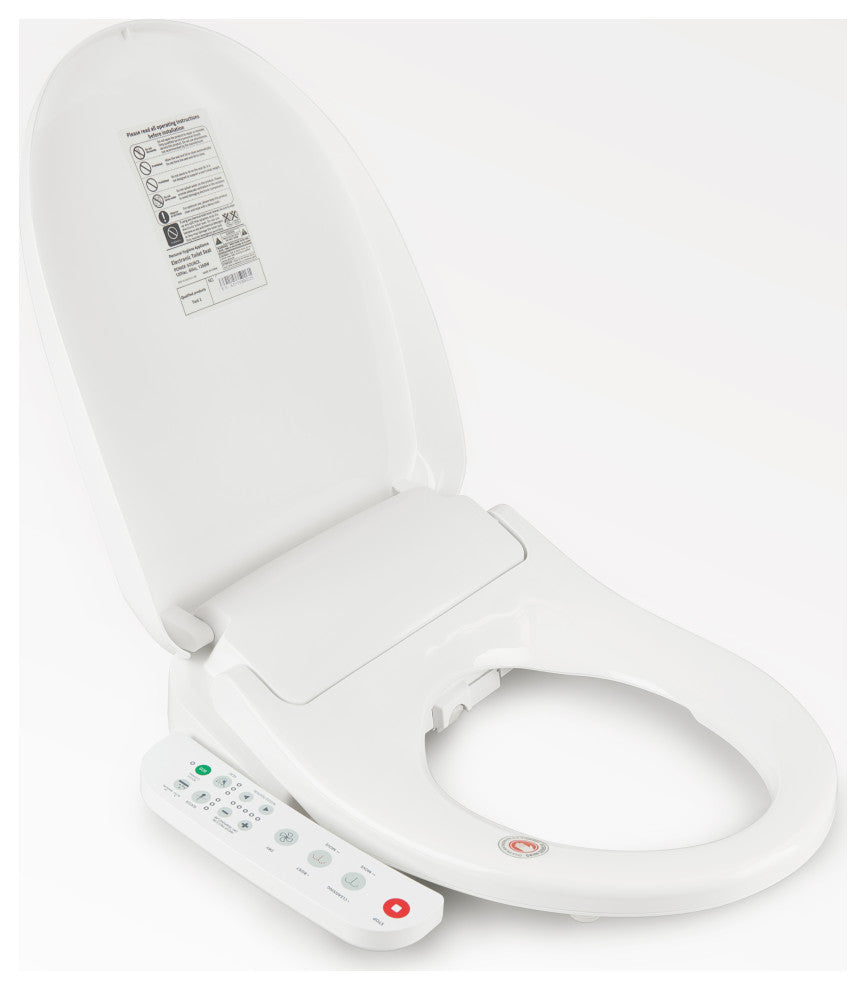 Electric Heated Smart Toilet Bidet Seat With Side Control Panel, Warm Air Dryer
