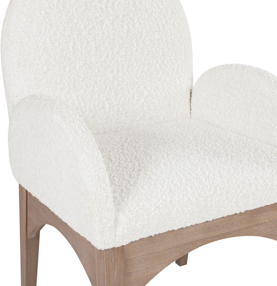Waldorf Chenille Upholstered Dining Chair, Black, Chenille, Natural Finish, Cream, Arm Chair, Boucle Fabric, Natural Finish