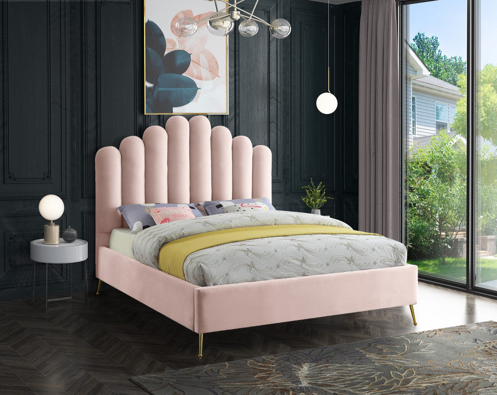 Lily Velvet Bed, Pink, Queen