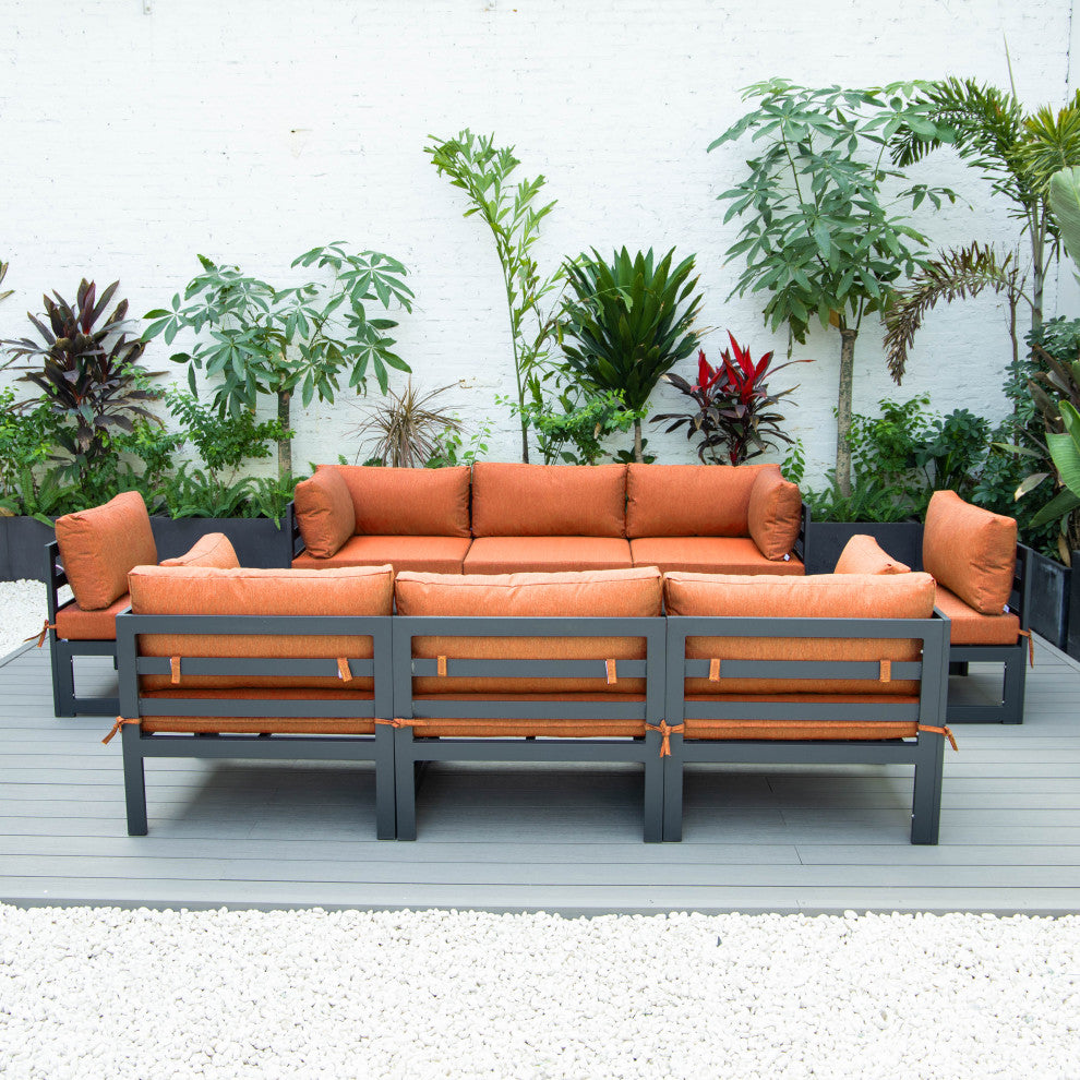 Chelsea 8-Piece Patio Sectional Black With Cushions, Orange
