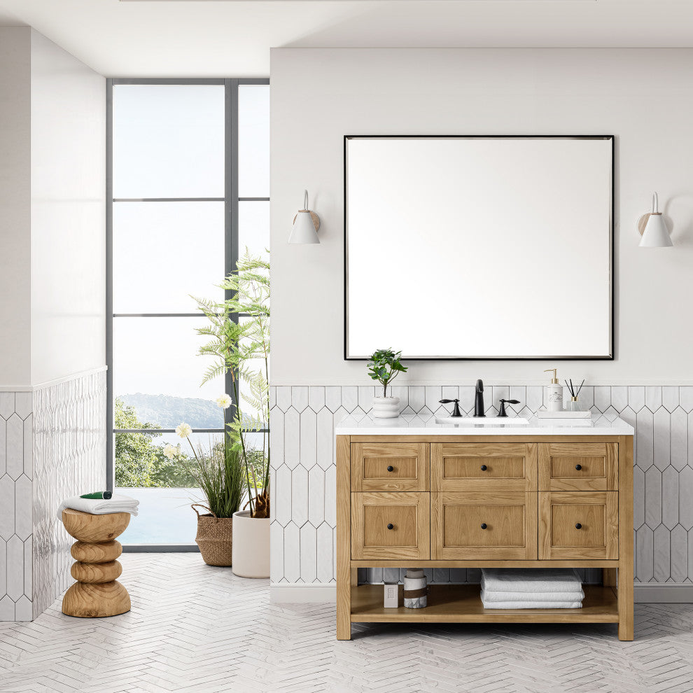 James Martin Breckenridge Bath Vanity, Light Natural Oak, 48", White Zeus, Three-Hole