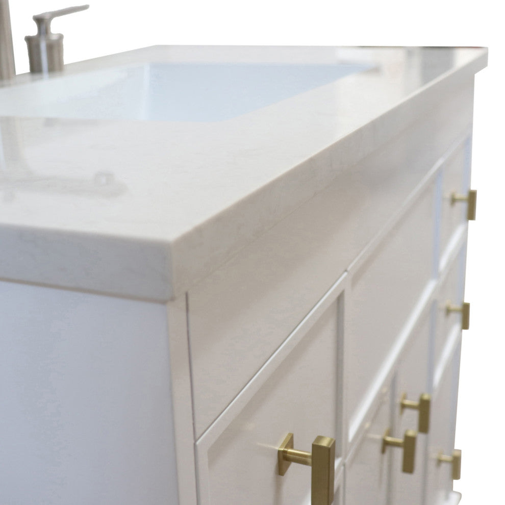 39" Single Sink Vanity, White Finish With Engineered Stone Top