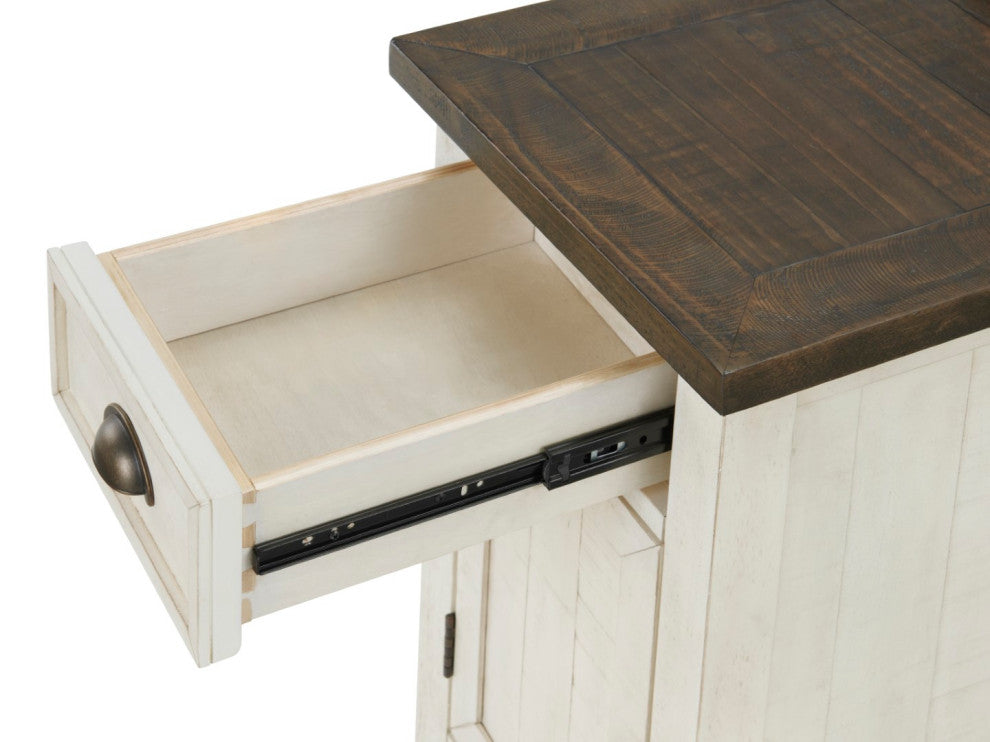 Monterey Chairside Table with USB and 3-prong Charging Station, Two-Tone Cream and Brown