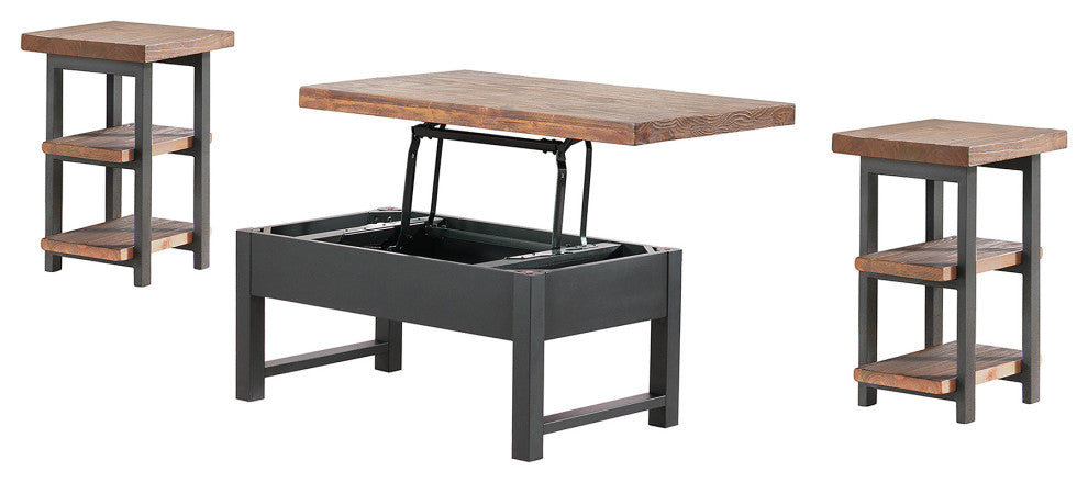 Pomona 3-Piece Living Room Set With 42"W Lift Top Coffee Table and 2 End Tables