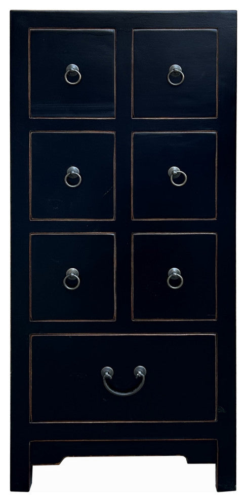 Oriental Black 7 Drawers Slim Narrow Chest Cabinet Stand Hcs7704