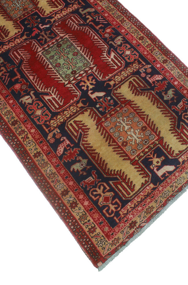 Fine Vintage Distressed Ervin Red/Navy Runner, 3'5x9'8