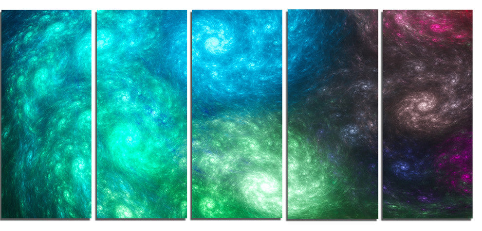 Colorful Rotating Fractal Galaxies, Abstract Wall Art Canvas, 60"x28", 5 Panels