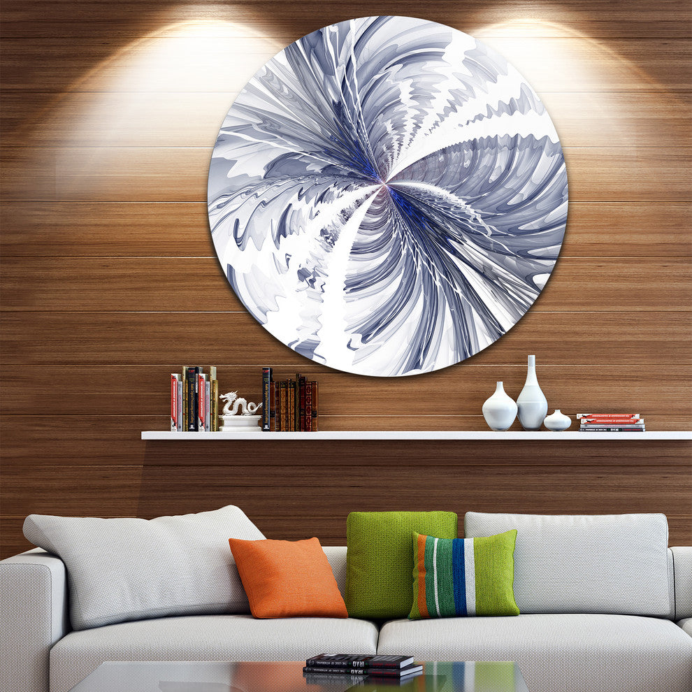 Symmetrical Blue Fractal Flower, Floral Round Metal Wall Art, 11"