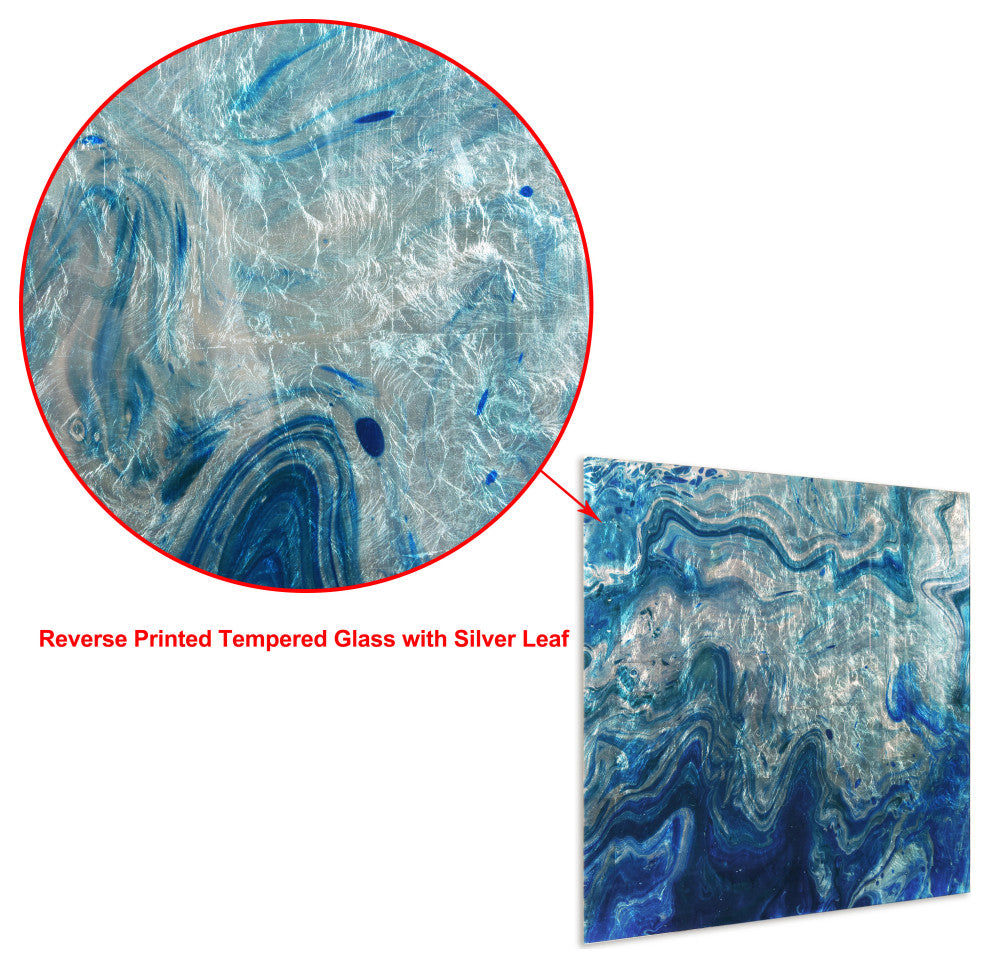 Indigo Minerals Abstract Wall Art Reverse Print Tempered Glass With Silver Leaf