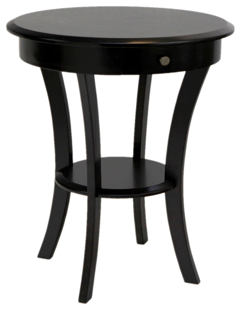 Wood Round Table with Drawer and Shelf, Espresso