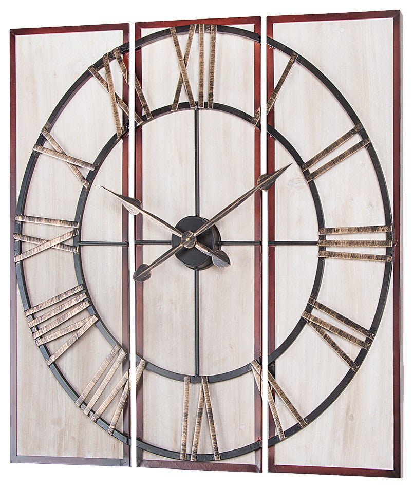 Utopia Alley 3-Piece Oversized Roman Square Wall Clock, 32",  Wood Finish