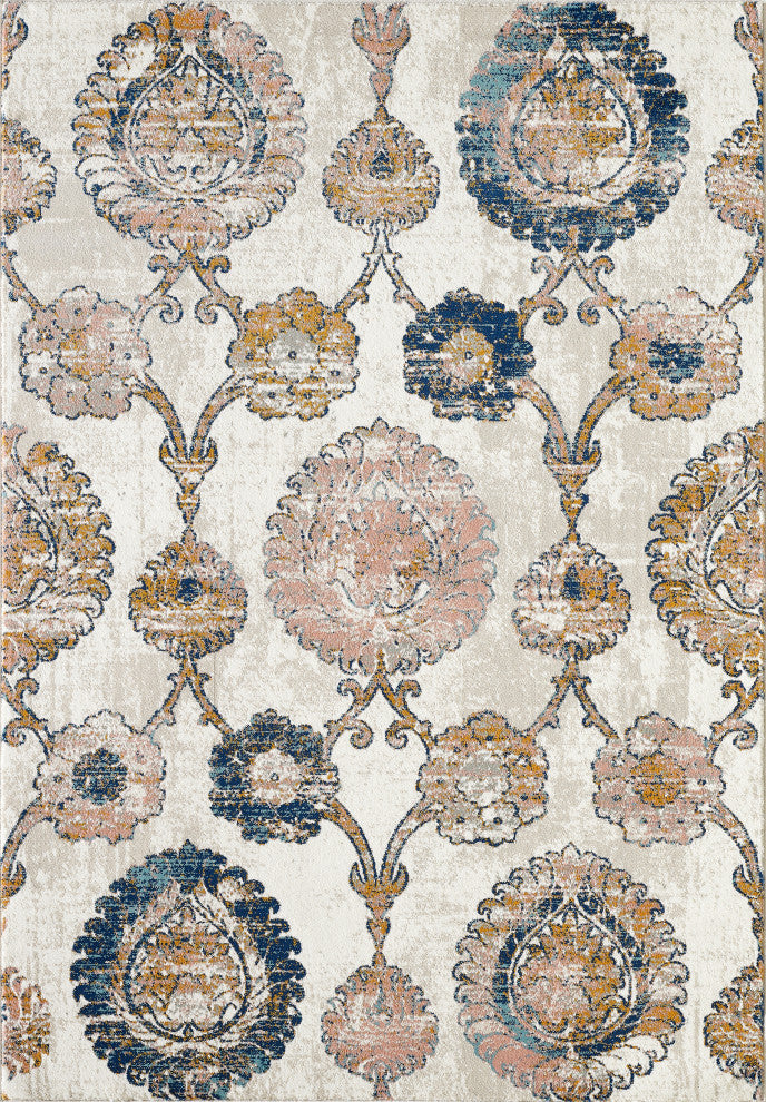 Abani Arto ART110A Bohemian Coral and Navy Medallion Area Rug
