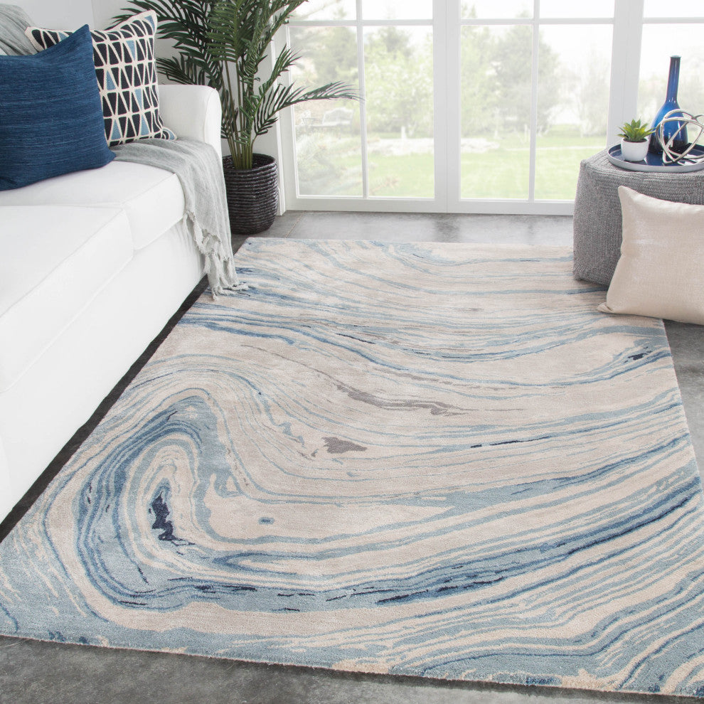 Jaipur Genesis Atha Ges22 Organic and Abstract Rug, Blue and Gray, 6'0"x6'0"