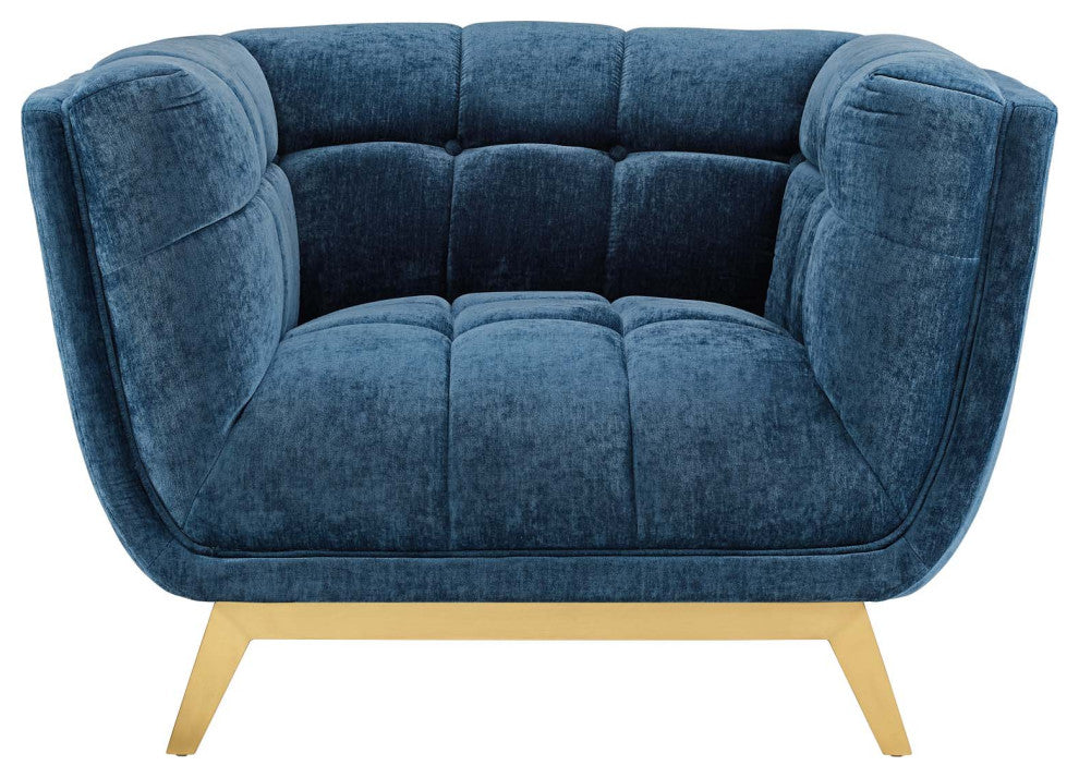 Armchair Accent Chair, Velvet, Blue Navy, Modern, Living Lounge Hospitality
