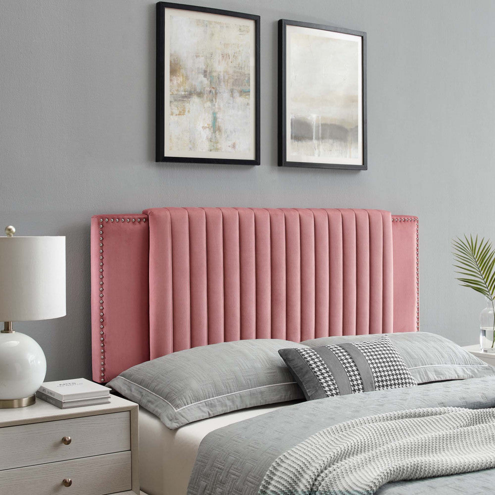 Felicity Channel Tufted Performance Velvet Twin Headboard, Dusty Rose