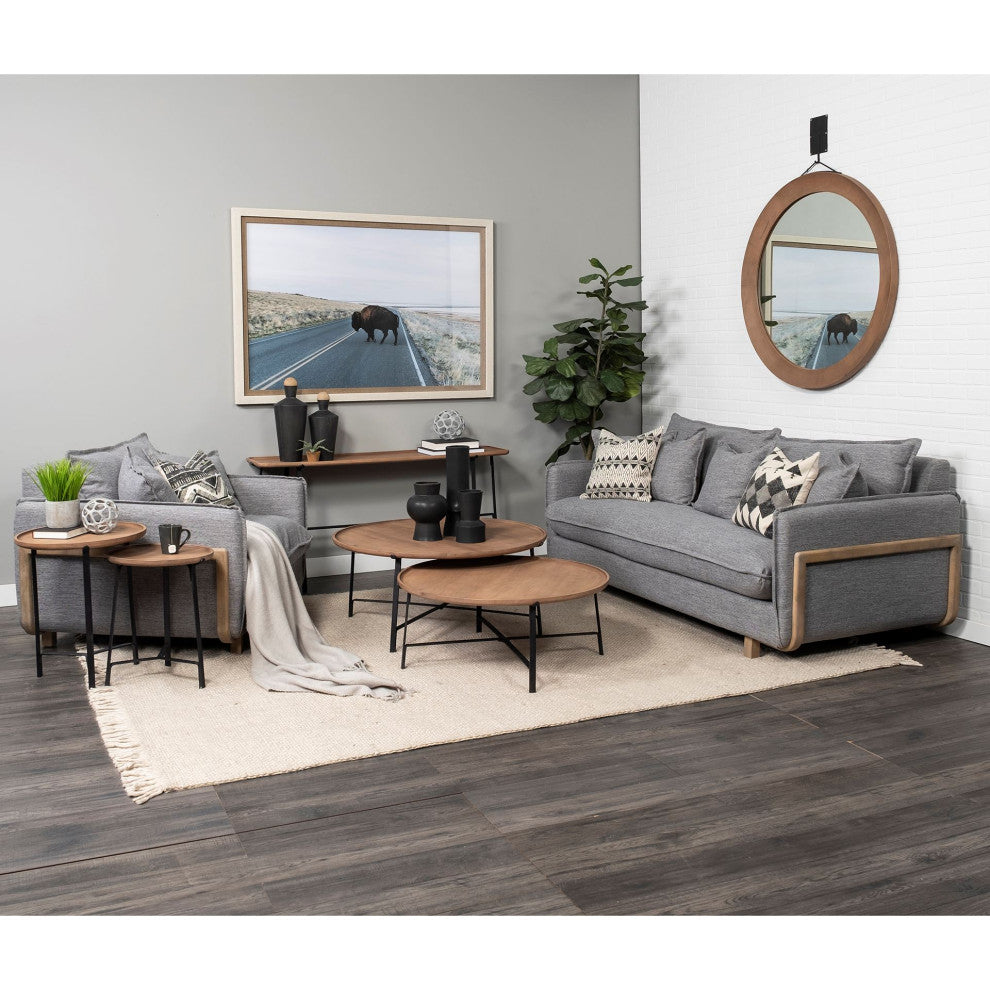 Helios I, Set of 2 Brown Solid Wood Top Black Metal Base Nesting Coffee Tables