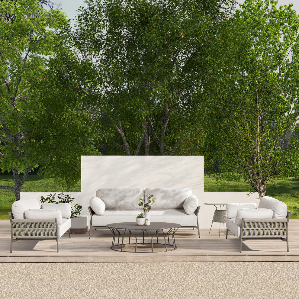 Jasper 3-Piece Weaving Outdoor Patio Conversation Set, Wheat Beige