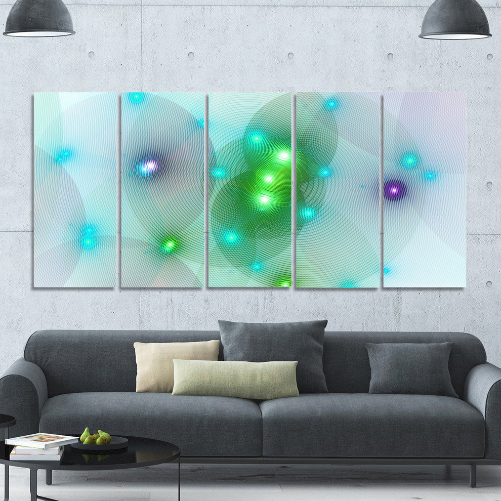 Green Fractal Lights in Fog, Abstract Wall Art Canvas, 60"x28", 5 Panels