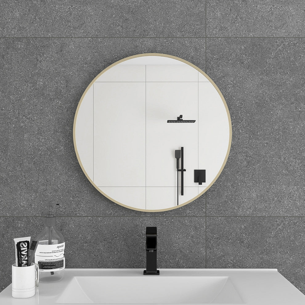 20" Round Framed Wall Mounted Bathroom Vanity Mirror, Light Gold
