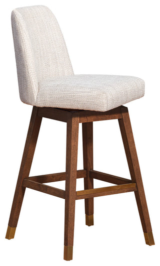 Amalie Swivel Bar Stool in Brown Oak Wood Finish with Beige Fabric