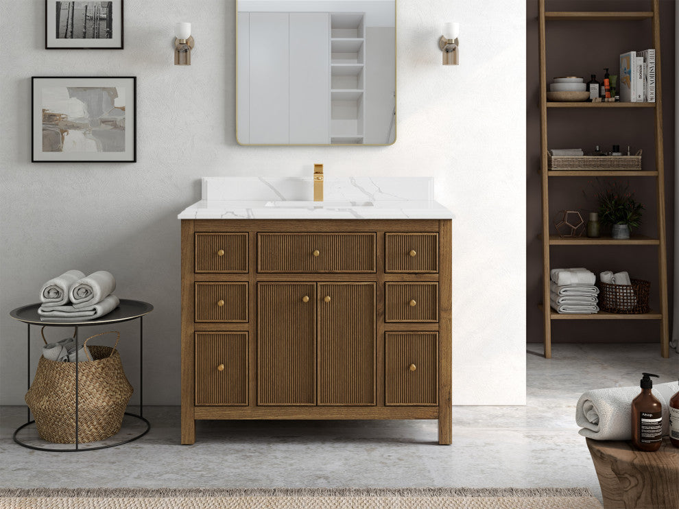 Sonoma Teak 42 Single Sink Bath Vanity in Dark Natural with 1.5" Calacatta Laza