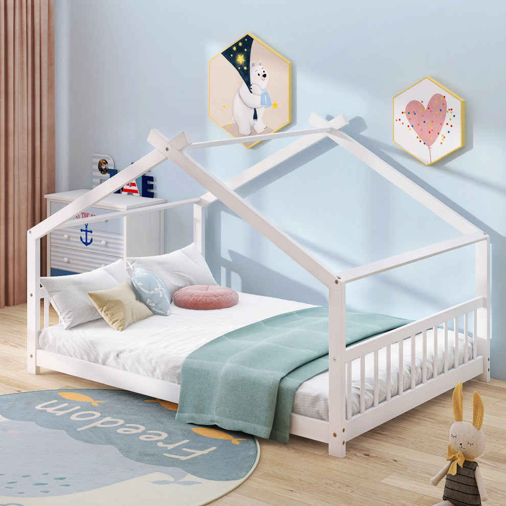 Gewnee Full Size House Bed Wood Bed in White