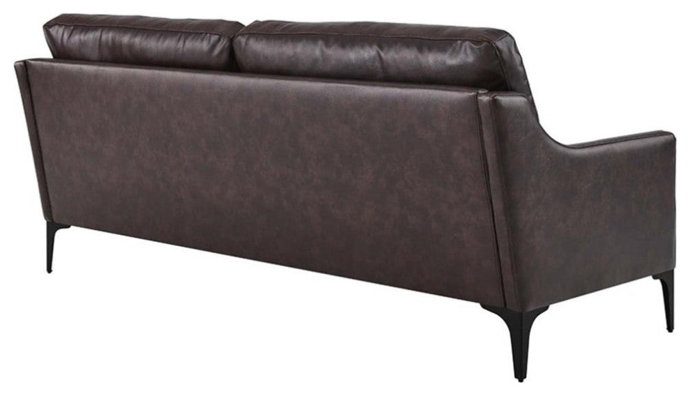 Modway Corland Modern Style Leather and Metal Sofa in Brown Finish