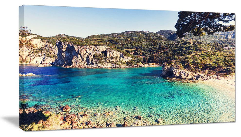 Rocky Beach with Turquoise Water, Beach Photo Canvas Print, 32"x16"