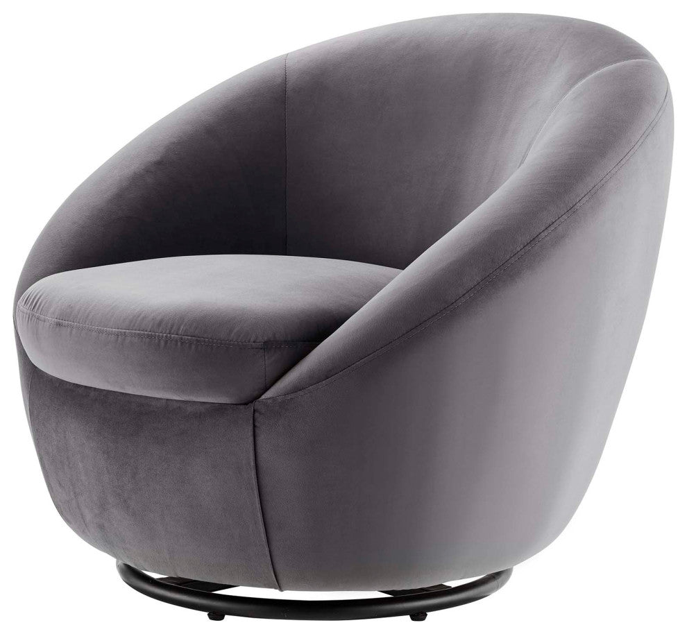 Armchair Swivel Accent Chair, Black Gray, Velvet, Modern, Cafe Hospitality