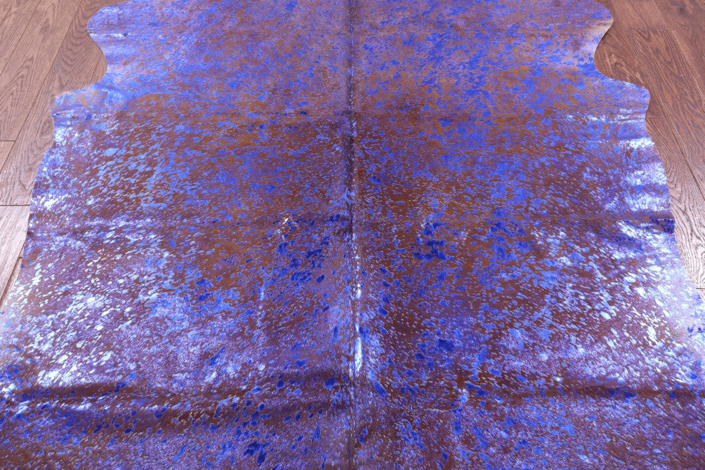 7' 0" X 6' 0" Blue Metallic Cowhide Rug C2081