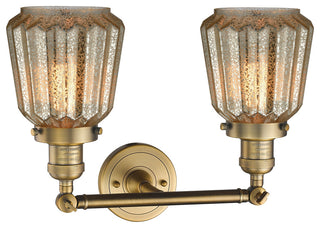 Chatham 2-Light Bath Fixture, Mercury Fluted Glass, Brushed Brass