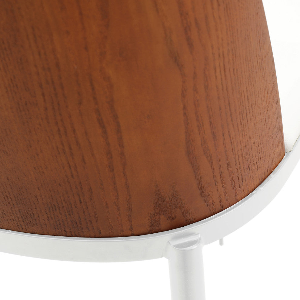 LeisureMod Tule Dining Chair With Upholstered Seat and White Steel Frame, Walnut/White