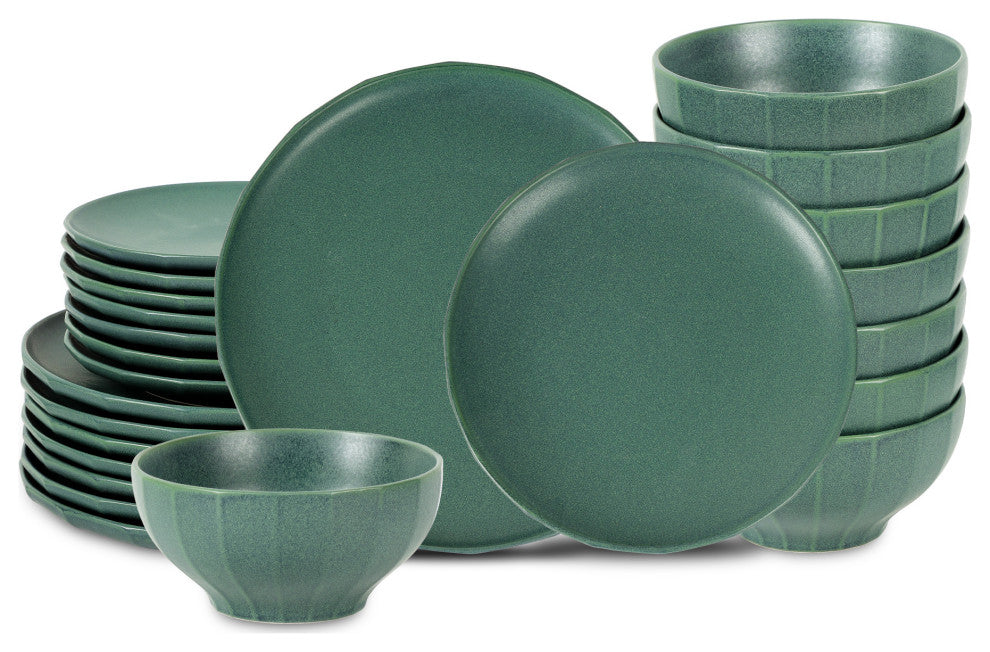 Stone Lain Rio Stoneware 24-Piece Dinnerware Set, Green